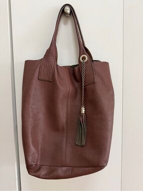 Made in Italy Pebble Leather Brown Shopper Bag